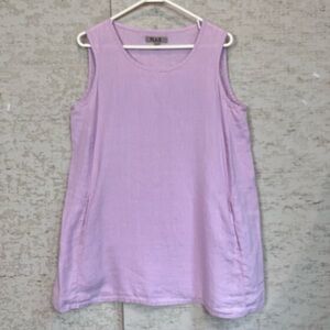 Flax 100% Linen Pink Sleeveless Top Sz Small Side Pockets Lagenlook Beach Summer